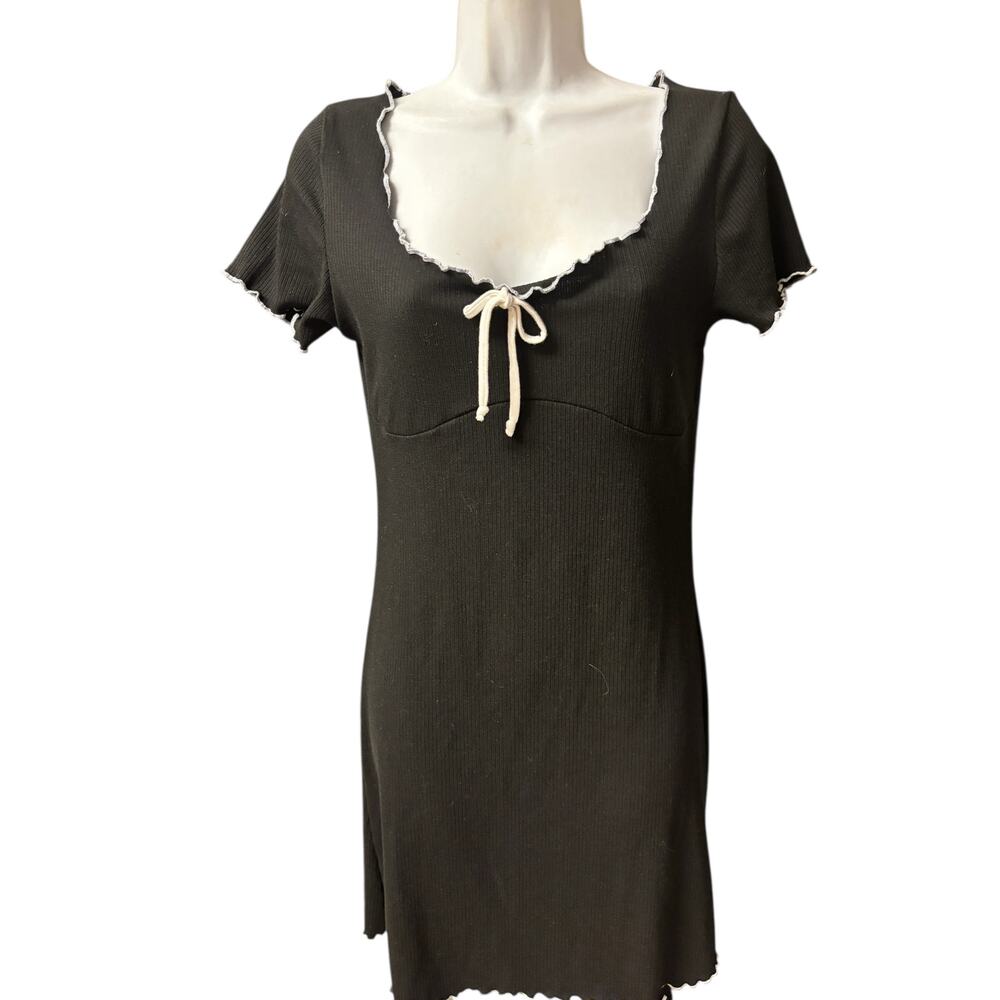 Velvet Torch Women’s Short Sleeve Rib Minidress In Black Size Large